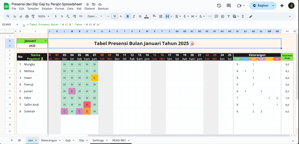 Spreadsheet Tabel Presensi Pegawai