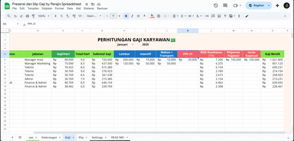 Spreadsheet Gaji Otomatis