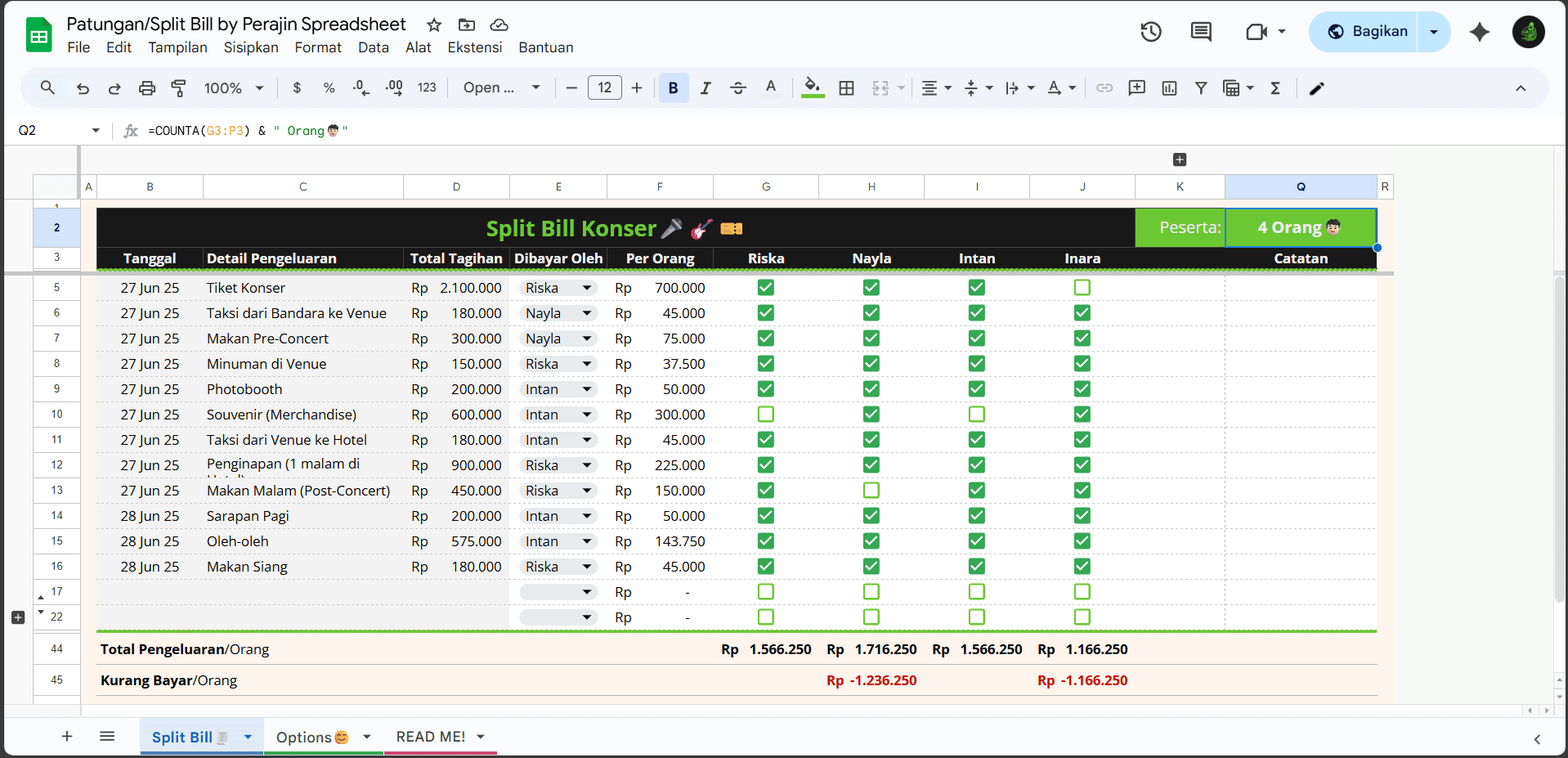 Sheet Split Bill