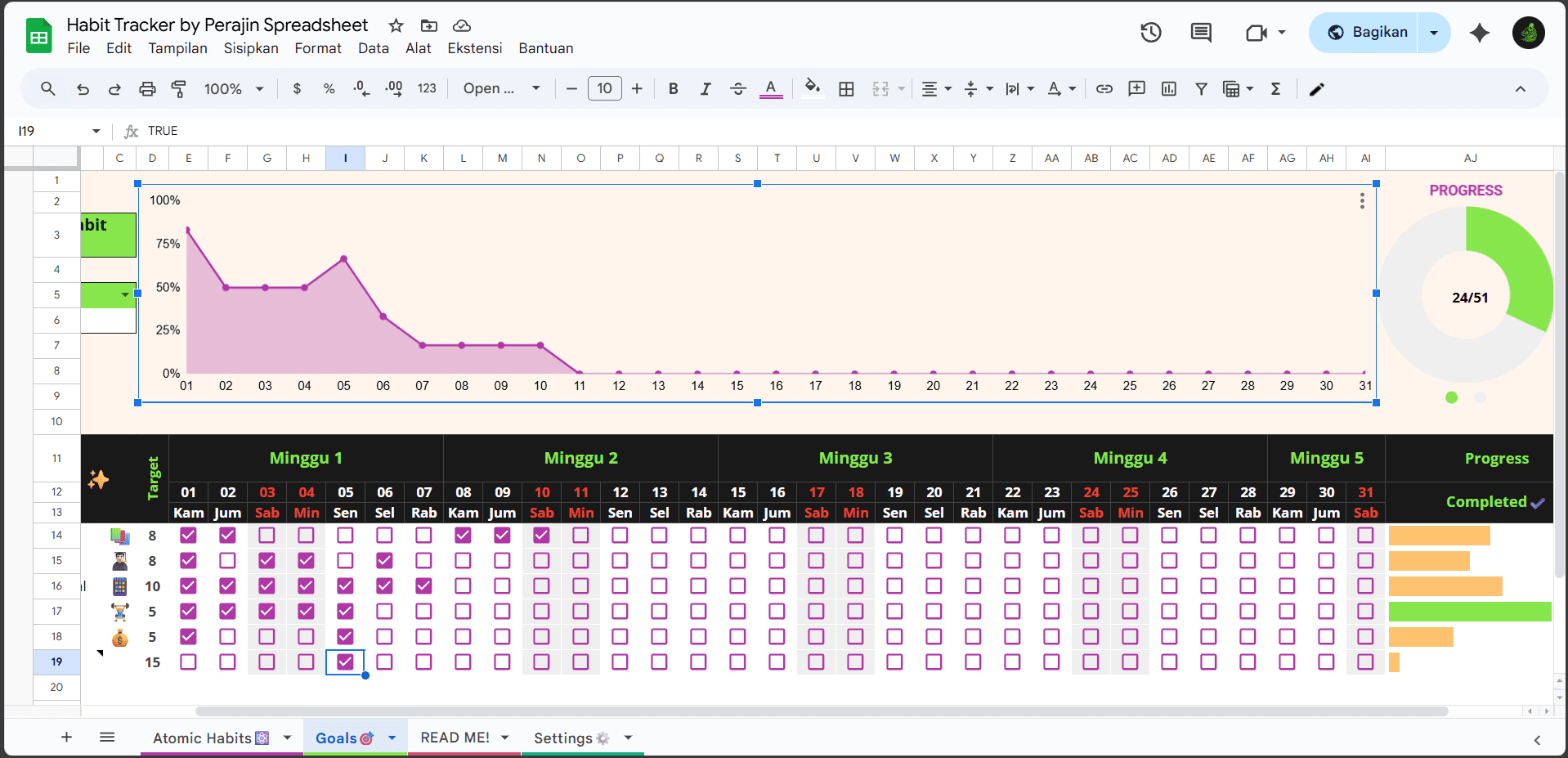 Sheet Goals Template Google Sheets Habit Tracker